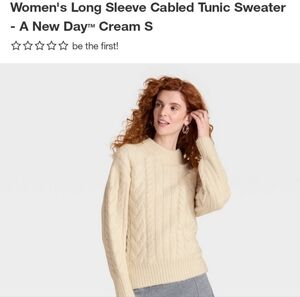 A New Day Women's Cream Cabled Tunic Sweater
